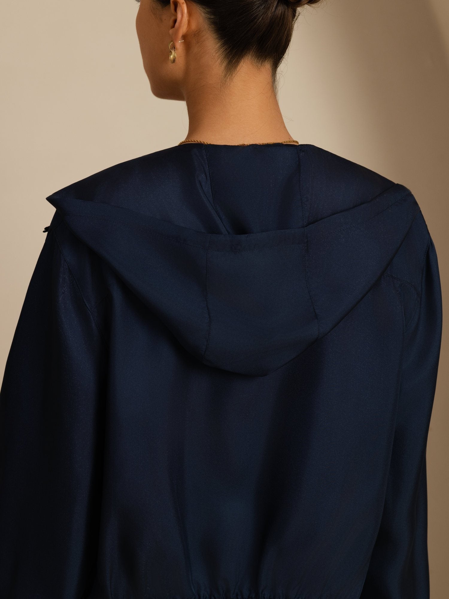 [DarkBlue] SilkSilky-UK 18Momme Silk Satin Surah Long Sleeve Stand Collar Women's Outerwear 005