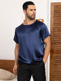 SilkSilky UK Pure Silk Short Sleeve Round Neck Men's T Shirt DarkBlue 006