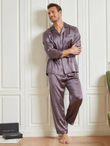 [Purple Gray] SilkSilky-UK Long Sleeve Notch Collar Men's Pyjamas 001