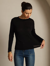 [Black] SilkSilky-UK Long Sleeve Crew Neck Women's T-Shirt 003
