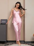 SilkSilky UK Pure Silk Sleeveless V Neck Women's Pyjamas Pink 001