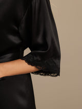 [Black] SilkSilky-UK Half Sleeve Women's Dressing Gown 004