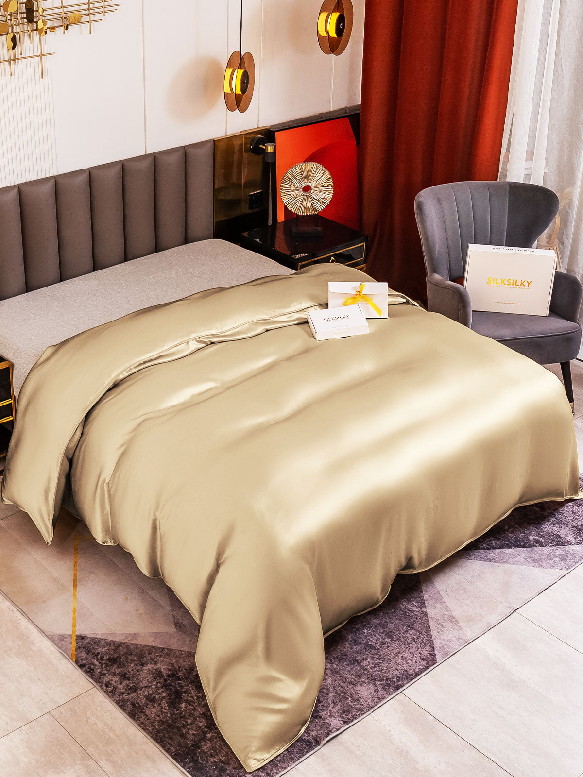 [Beige] SilkSilky-UK 19Momme Pure Silk Duvet Cover 001