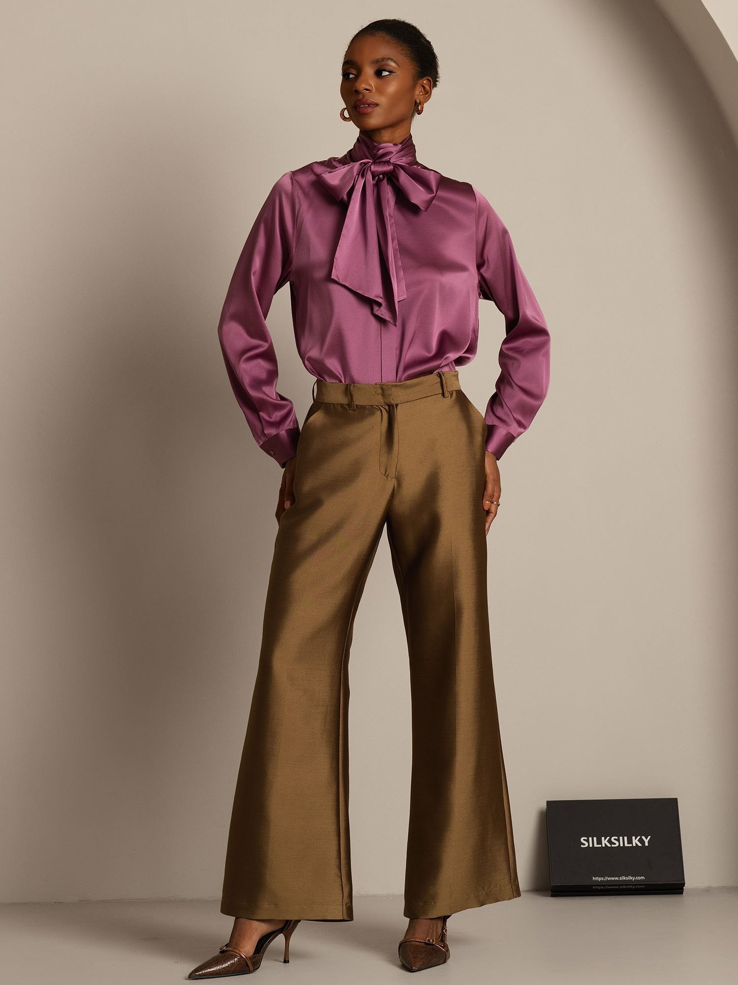 [Bronze] SilkSilky-UK 32Momme Silk-Wool Blend Womens Pants 006,