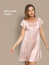 [Light Pink] SilkSilky-UK Cap Sleeve Square Neck Nightdress 001