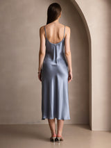 [Grayish Blue] SilkSilky-UK Spaghetti Strap V Neck Dress 002
