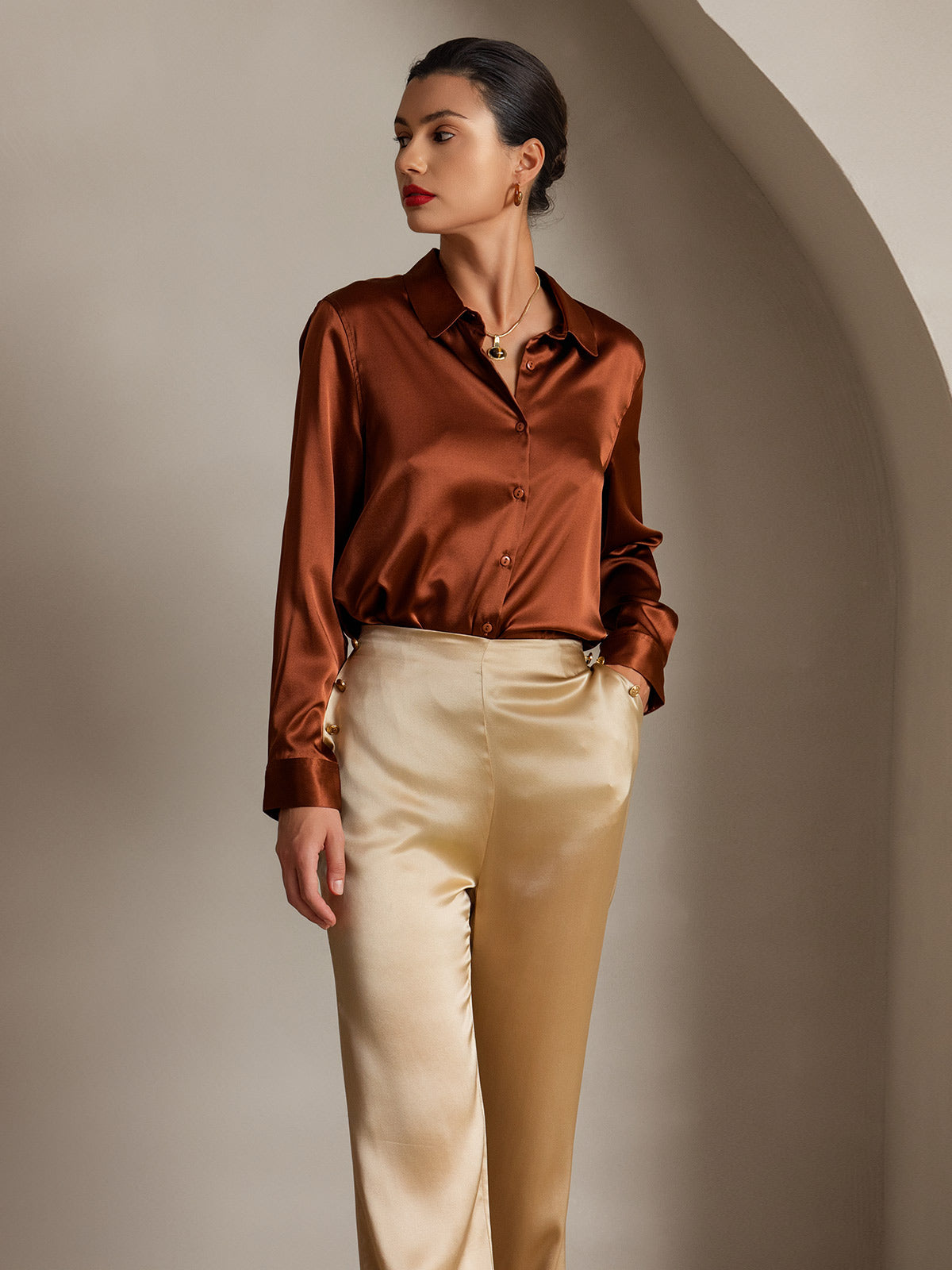 [Champagne] SilkSilky-UK 19Momme Silk Womens Pants 005