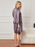 SilkSilky UK 3/4 Sleeve Nightgown&Robe Set PurpleGray 003