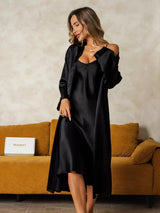 [Black] SilkSilky-UK Long Sleeve V Neck Nightdress&Dressing gowns 003