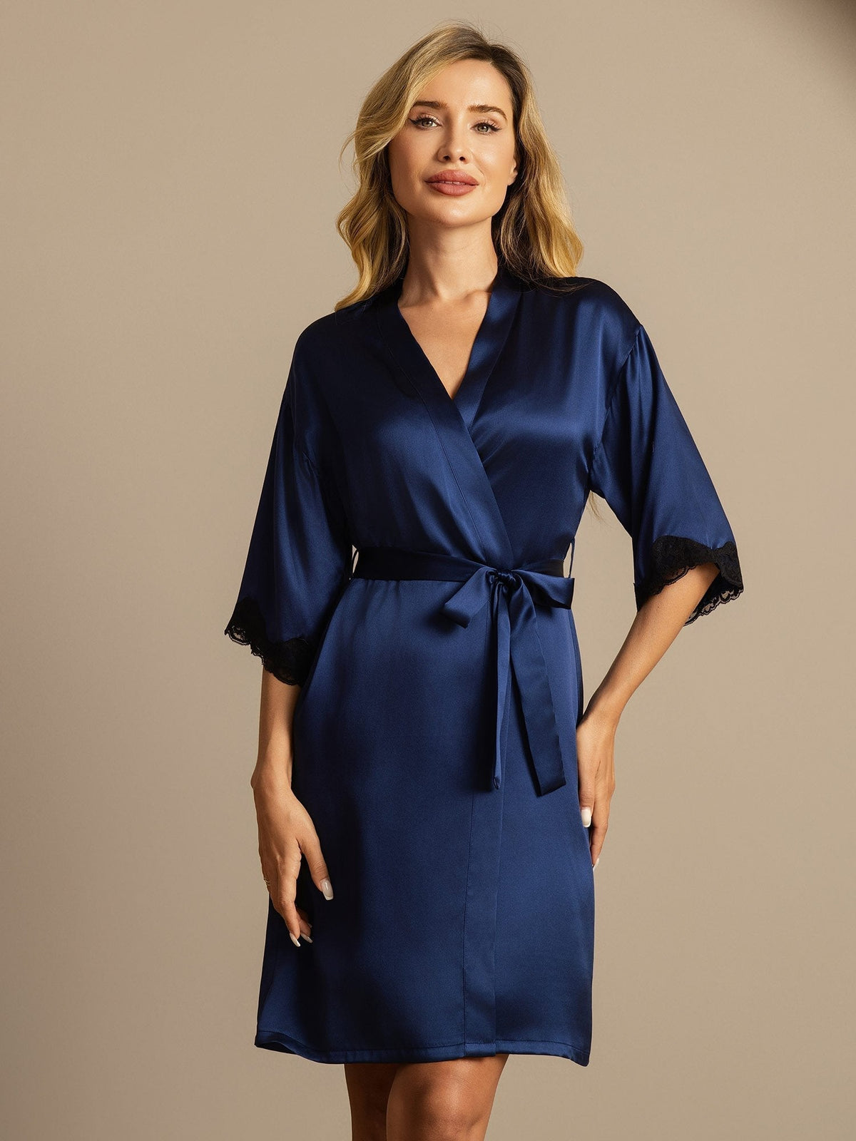 [Dark Blue] SilkSilky-UK Half Sleeve Women's Dressing Gown 001