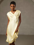 SilkSilky-UK Pure Silk Sleeveless V Neck Nightdress Yellow 003