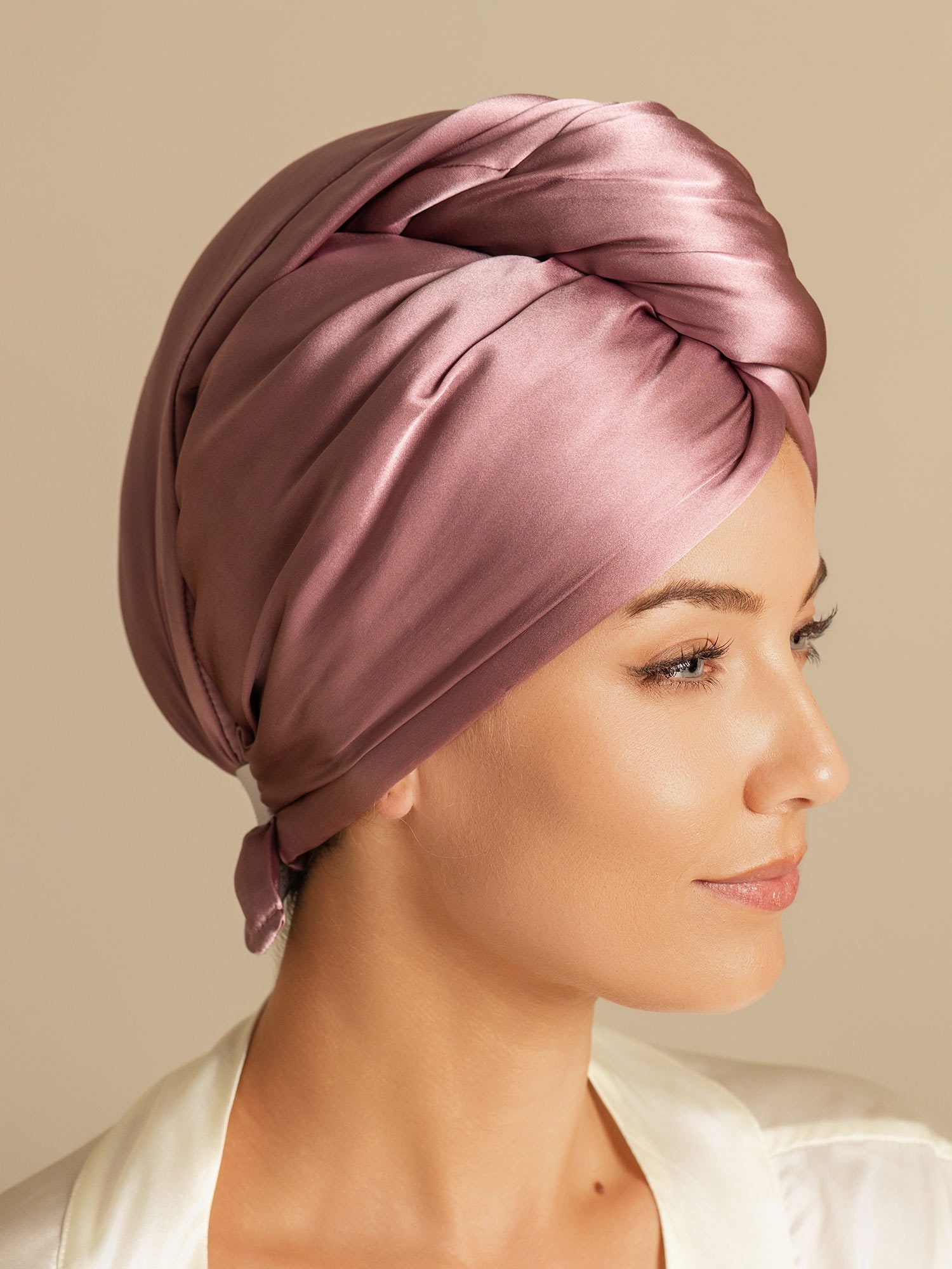 [Pale Mauve] SilkSilky-UK Pure Silk Wrap Hair Towel Wrap 005,
