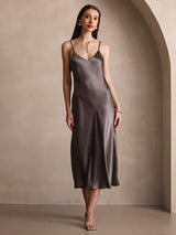 [Dark Khaki] SilkSilky-UK Spaghetti Strap V Neck Dress 006