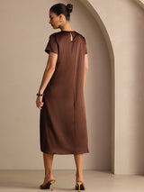 [Bitter Chocolate] SilkSilky-UK Short Sleeve Round Neck Dress 002