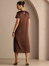 [Bitter Chocolate] SilkSilky-UK Short Sleeve Crew Neck Dress 002