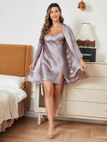 SilkSilky UK Pure Silk Long Sleeve Nightgown&Robe Set Gray 003