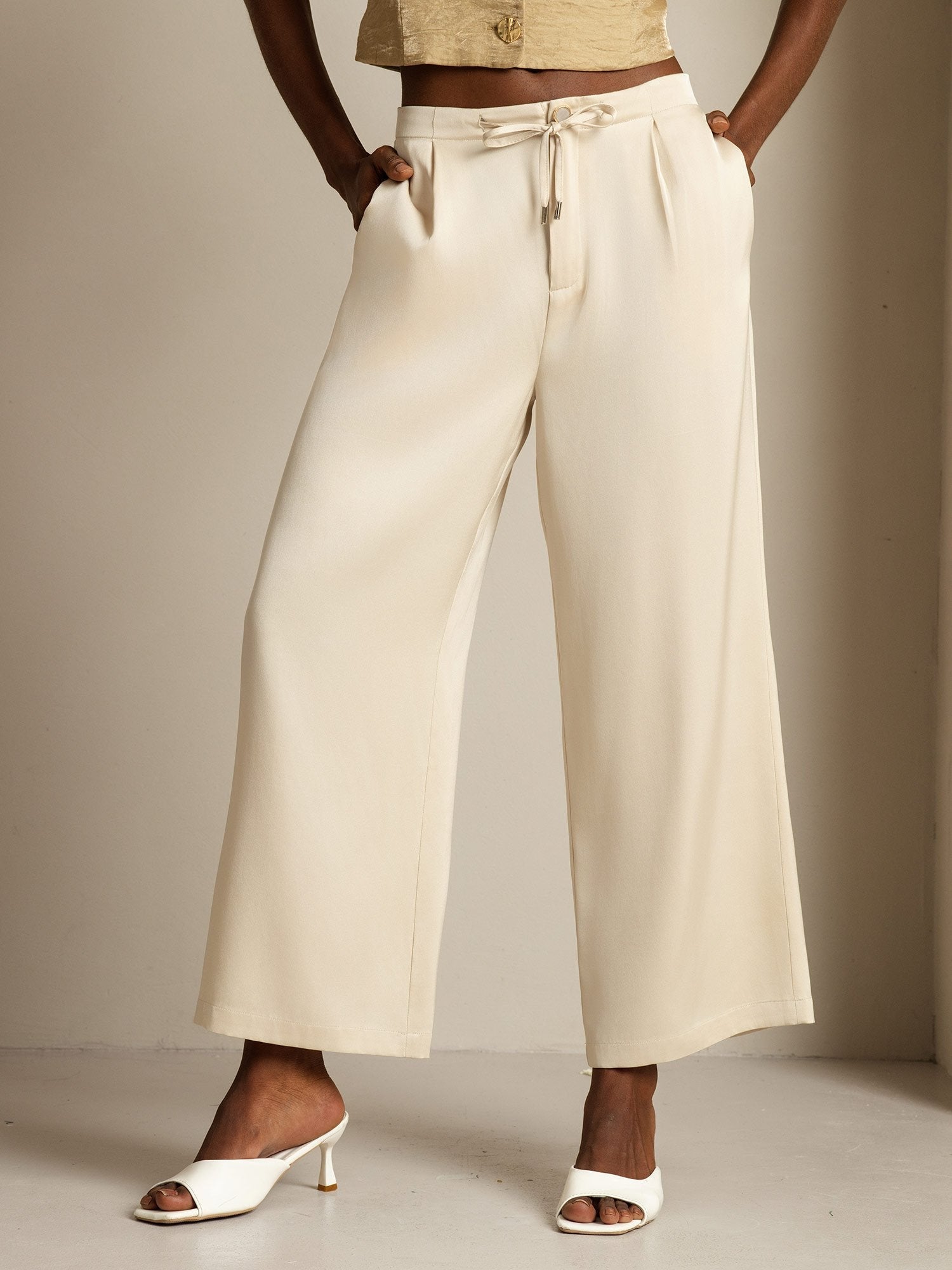 [Beige] SilkSilky-UK 19Momme Silk Womens Pants 001