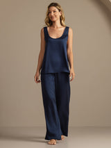 [Dark Blue] SilkSilky-UK 19Momme Machine-Washable Silk Sleeveless Scoop Neck Women's Pyjamas 006