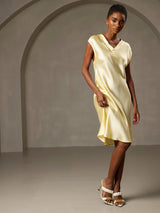 [Yellow] SilkSilky-UK Cap Sleeve V Neck Nightdress 006