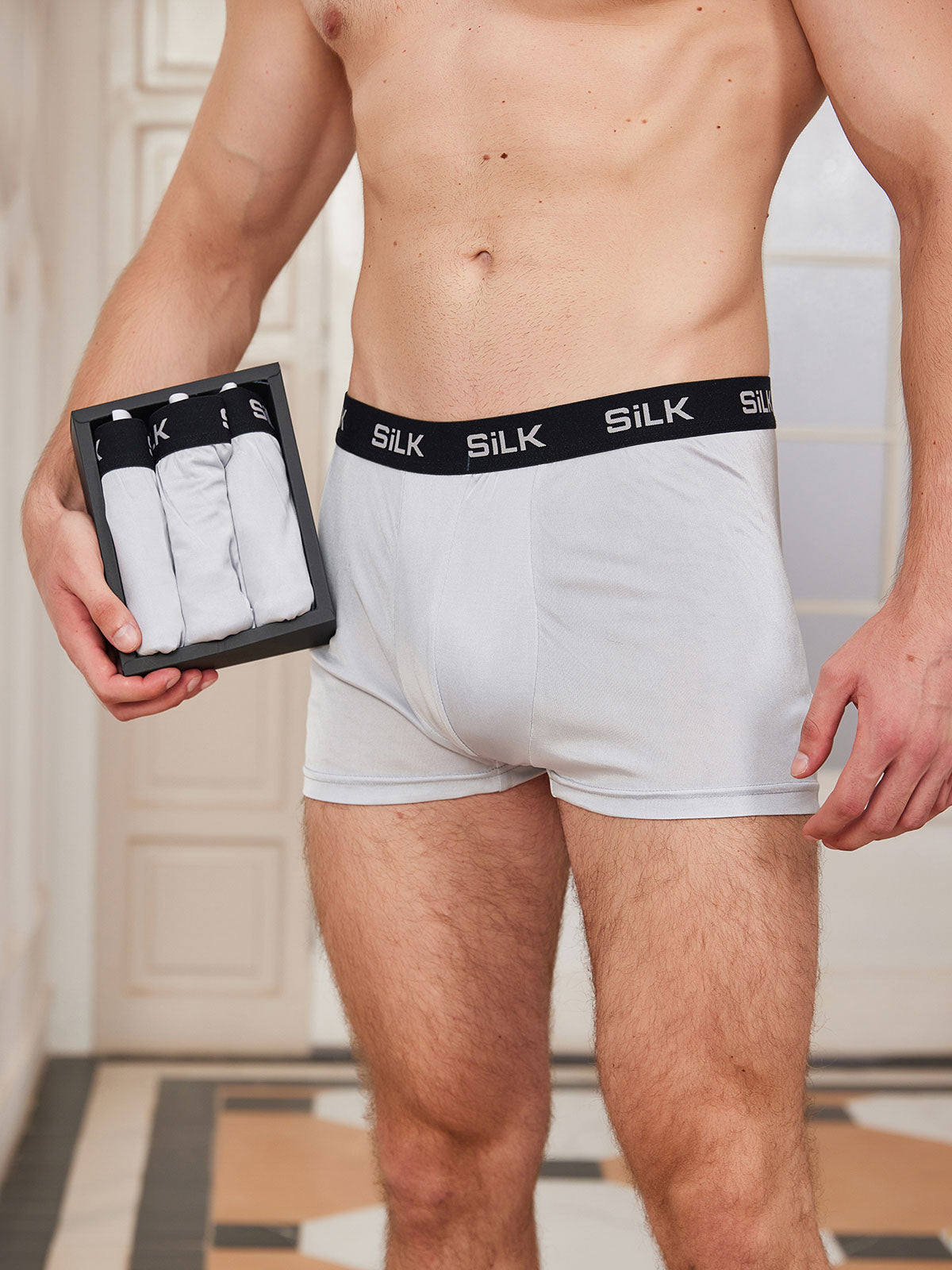 [Gray] SilkSilky-UK Pure Silk Mens Underwear 001