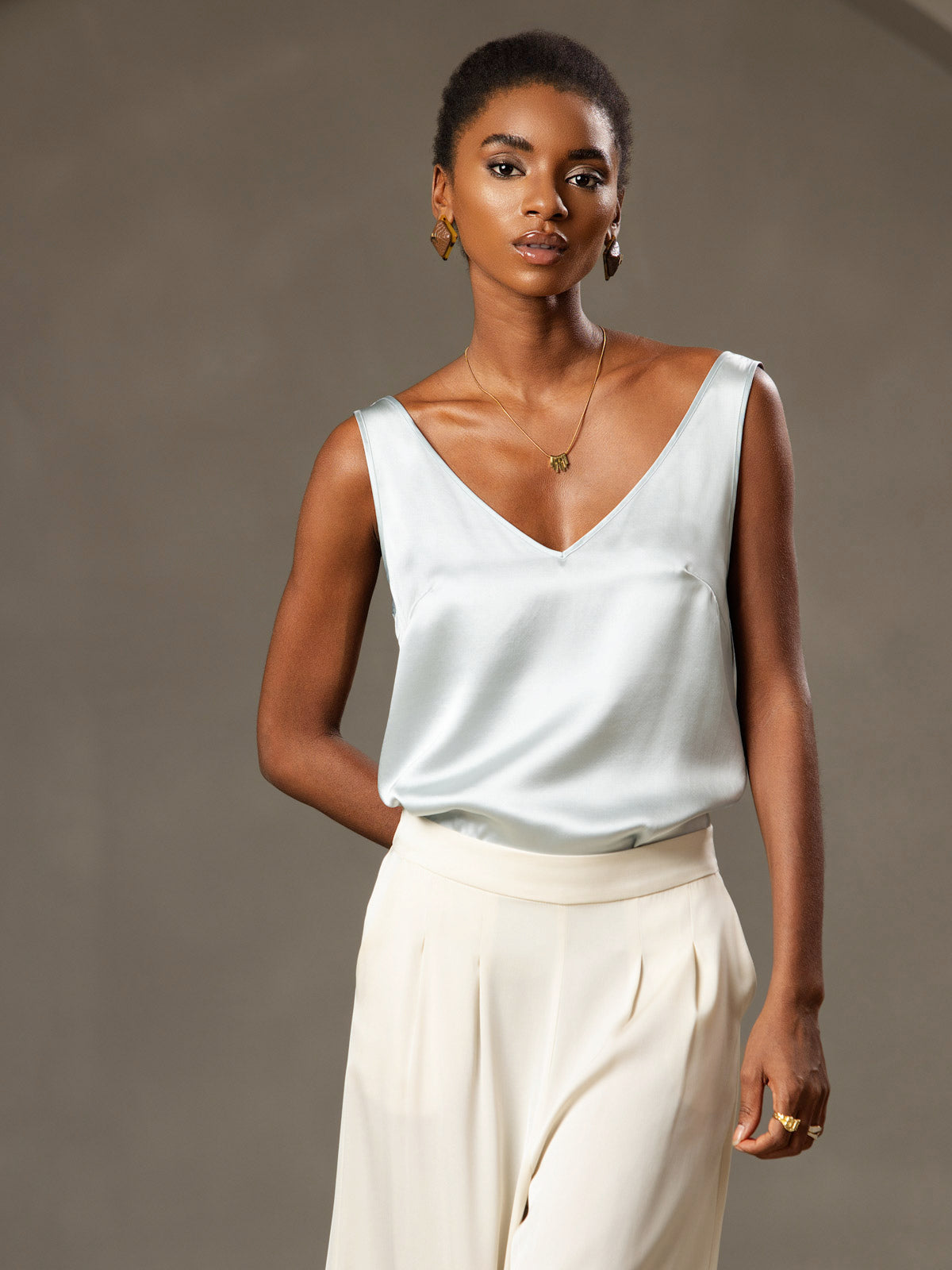 [Light Blue] SilkSilky-UK 19Momme Silk V Neck Camisole 003