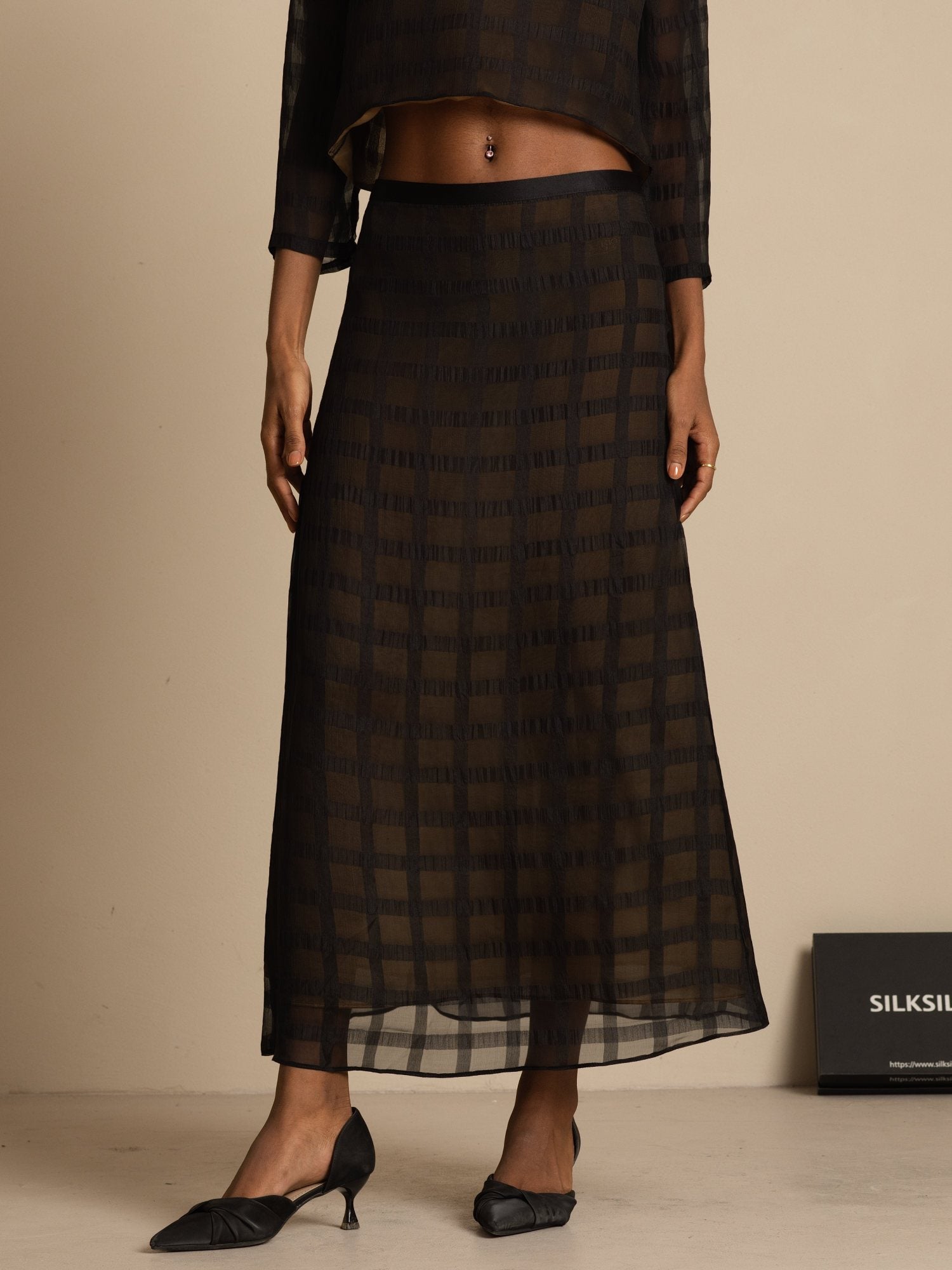 [Black] SilkSilky-UK Pure Silk Skirt 001