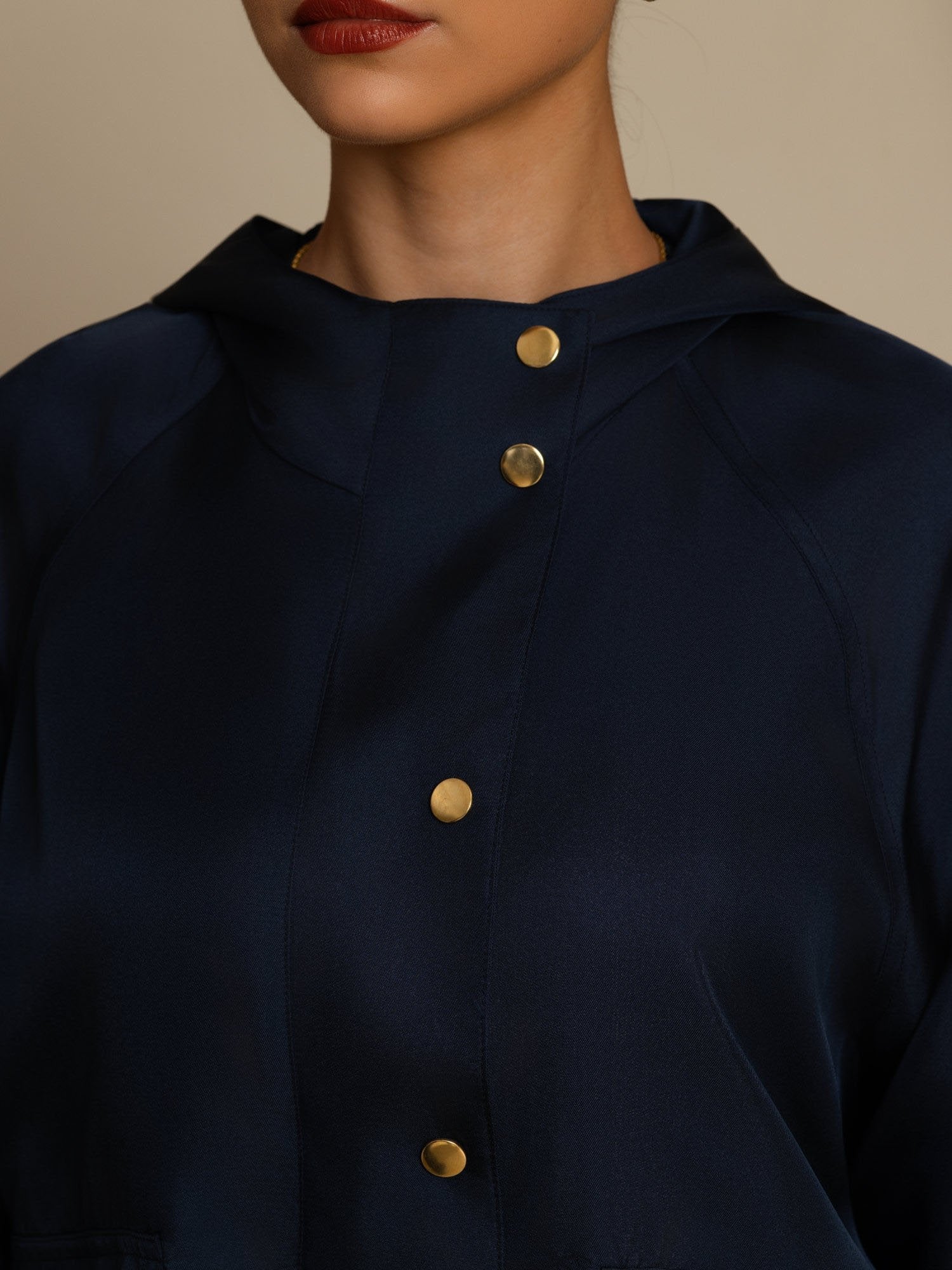 [DarkBlue] SilkSilky-UK Silk Satin Surah Long Sleeve High Neck Women's Outerwear 006