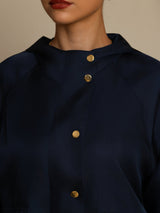 [DarkBlue] SilkSilky-UK Silk Satin Surah Long Sleeve High Neck Women's Outerwear 006