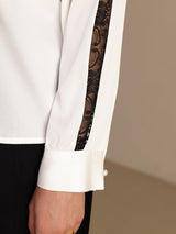 [White] SilkSilky-UK Long Sleeve Keyhole Neck Women's Blouse 005