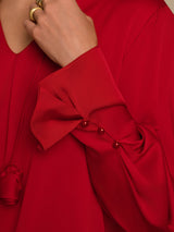 [Wine] SilkSilky-UK Long Sleeve V Neck Women's Blouse 005