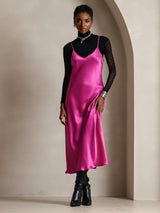 [Rose Red] SilkSilky-UK Spaghetti Strap V Neck Dress 004