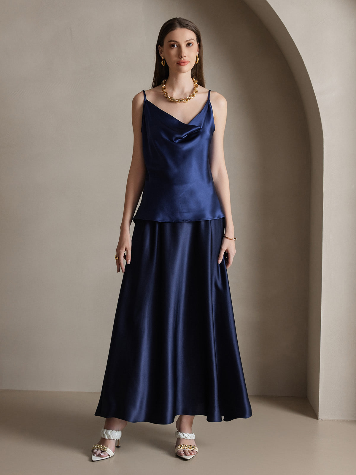 [Dark Blue] SilkSilky-UK 19Momme Silk Skirt 001