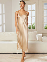 [Champagne] SilkSilky-UK Spaghetti Strap V Neck Nightdress 004