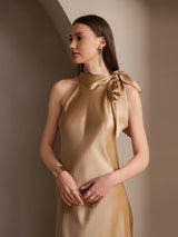 [Champagne] SilkSilky-UK Sleeveless Tie Neck Dress 004