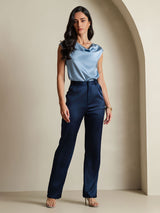[Grayish Blue] SilkSilky-UK Cap Sleeve Cowl Neck Women's T-Shirt 006