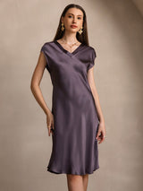 [Purple Gray] SilkSilky-UK Cap Sleeve V Neck Nightdress 004