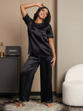 SilkSilky UK Pure Silk Short Sleeve Womens Pajamas Black 005