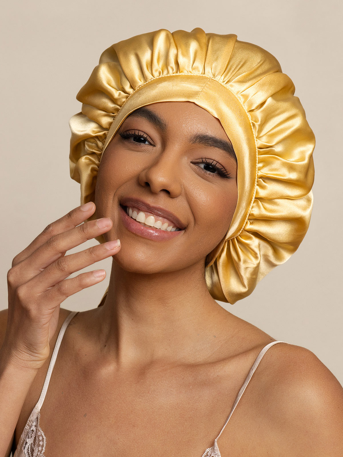 SilkSilky-UK Pure Silk Sleep Cap Champagne 001