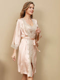 SilkSilky UK Pure Silk 3/4 Sleeve Nightgown&Robe Set LightPink 003