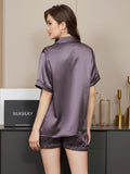 SilkSilky-UK Pure Silk Short Sleeve Lapel Women's Pyjamas PurpleGray 002