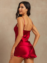 [Wine] SilkSilky-UK Spaghetti Strap V Neck Camisole Set 002