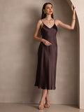 SilkSilky-UK Pure Silk Sleeveless Round Neck Dress Coffee 006