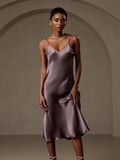 SilkSilky UK Pure Silk V Neck Dress PurpleGray 005