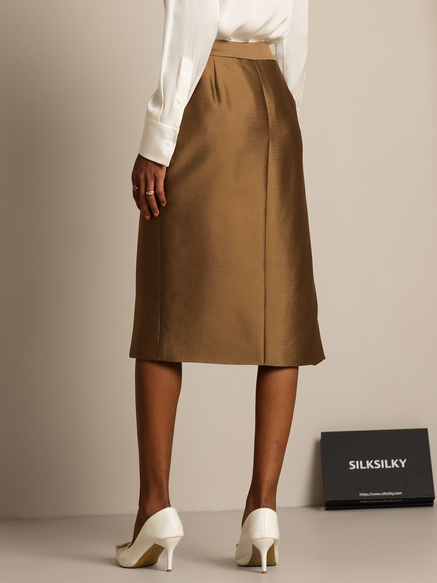 [Bronze] SilkSilky-UK 32Momme Silk-Wool Blend Split Skirt 002,