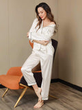 SilkSilky UK Pure Silk Long Sleeve Lapel Women's Pyjamas White 004