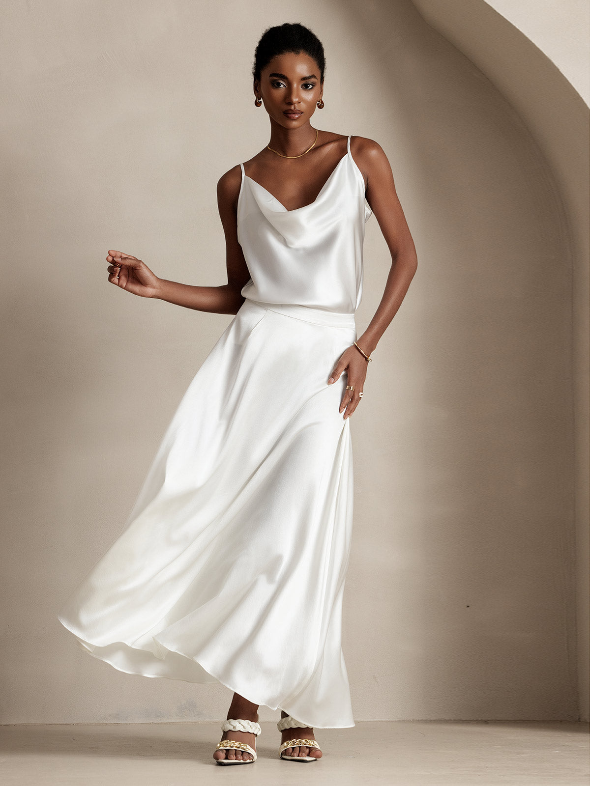 [White] SilkSilky-UK 19Momme Silk Skirt 001