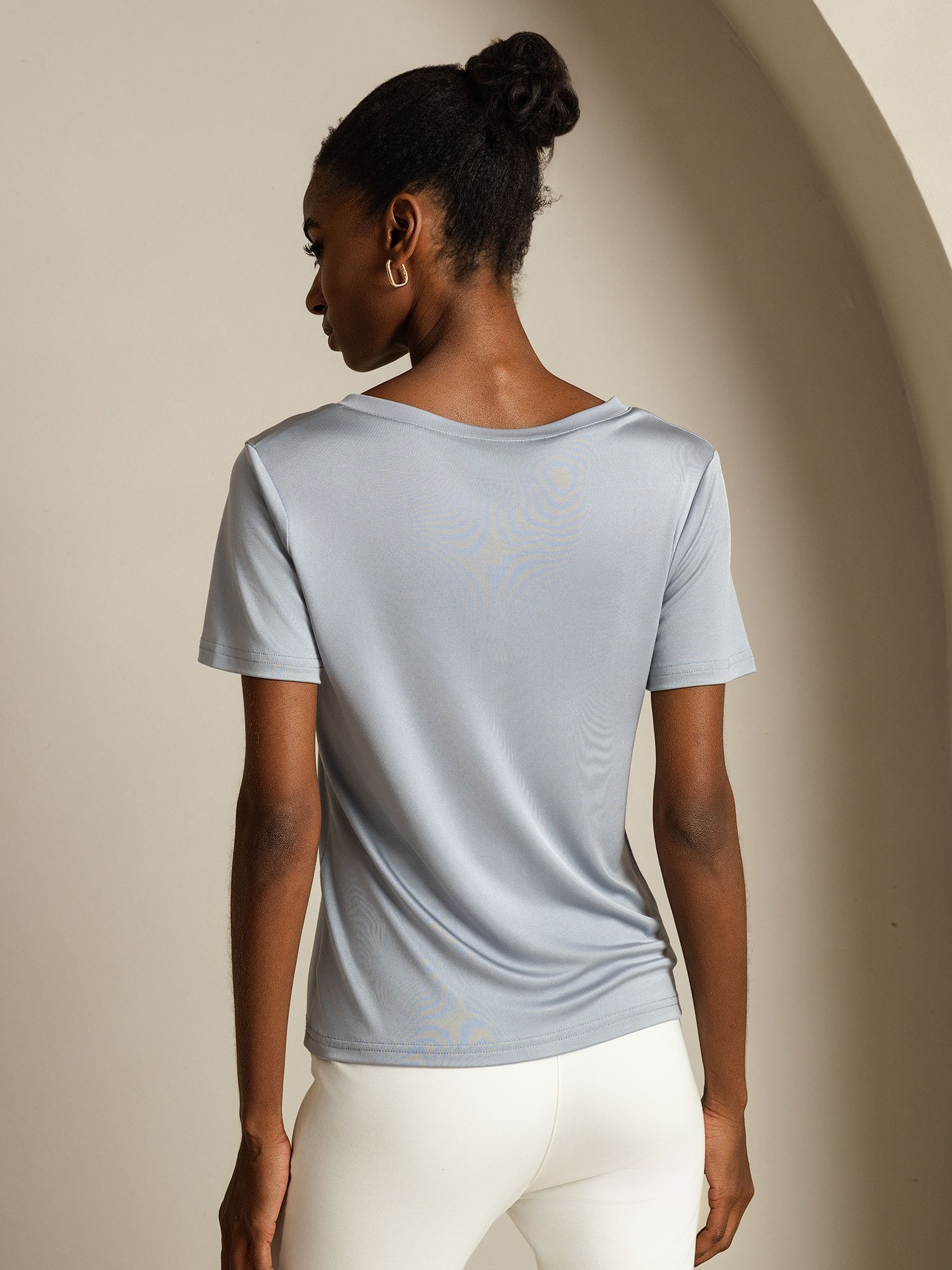 [LightGray] SilkSilky-UK Pure Silk V Neck Women's T-Shirt 002