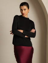 [Black] SilkSilky-UK Pure Silk Mock Women's T-Shirt 003