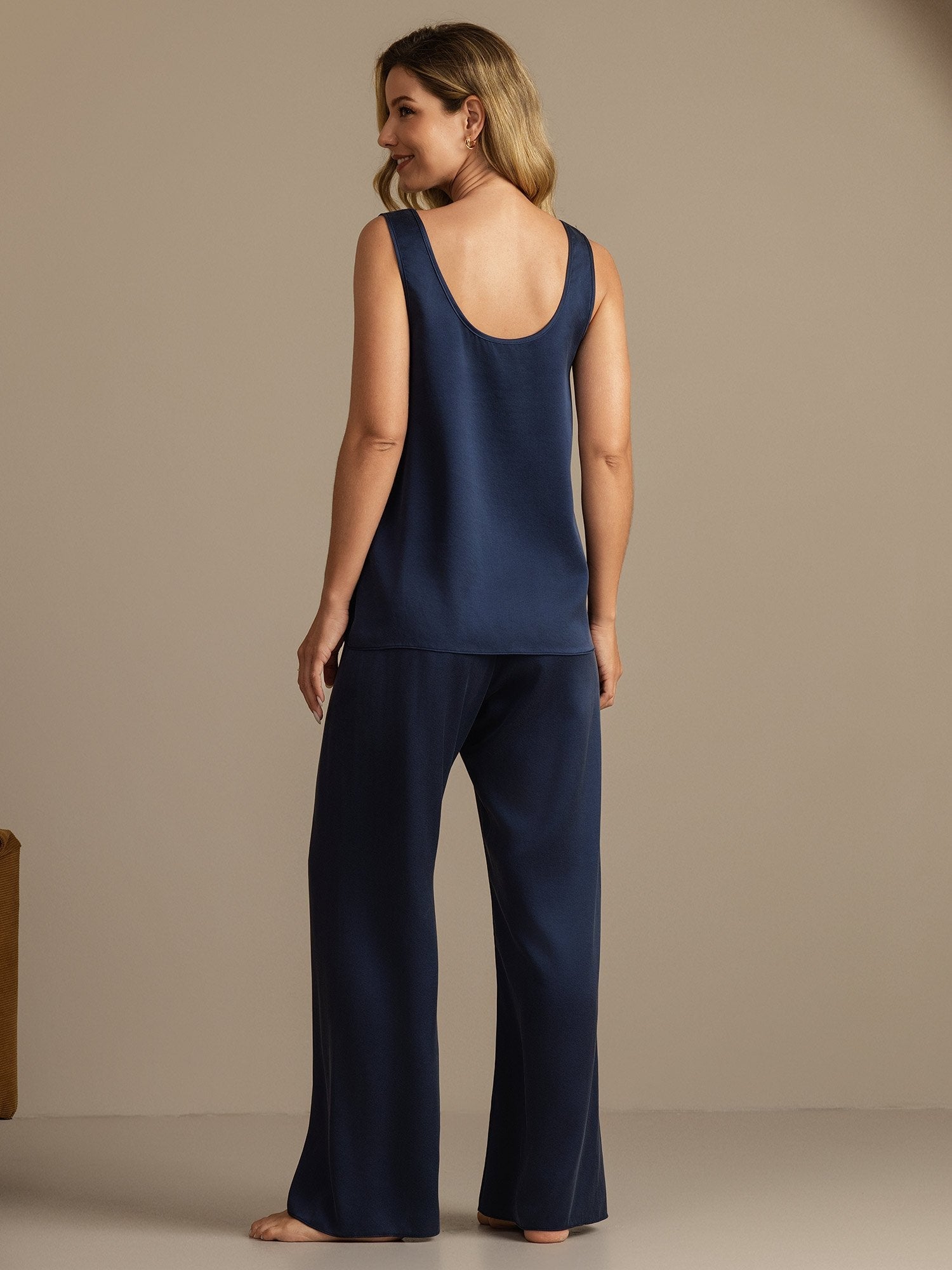 [Dark Blue] SilkSilky-UK 19Momme Washable Silk Womens Pajamas 002,