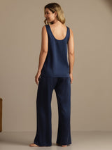 [Dark Blue] SilkSilky-UK 19Momme Machine-Washable Silk Sleeveless Scoop Neck Women's Pyjamas 002
